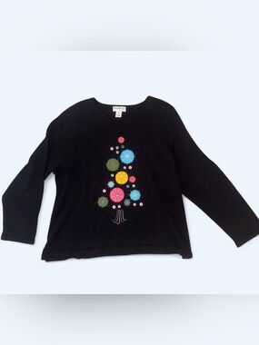 NorthStyle Black Women's Crewneck Sweater with Colorful Circular Tree Design